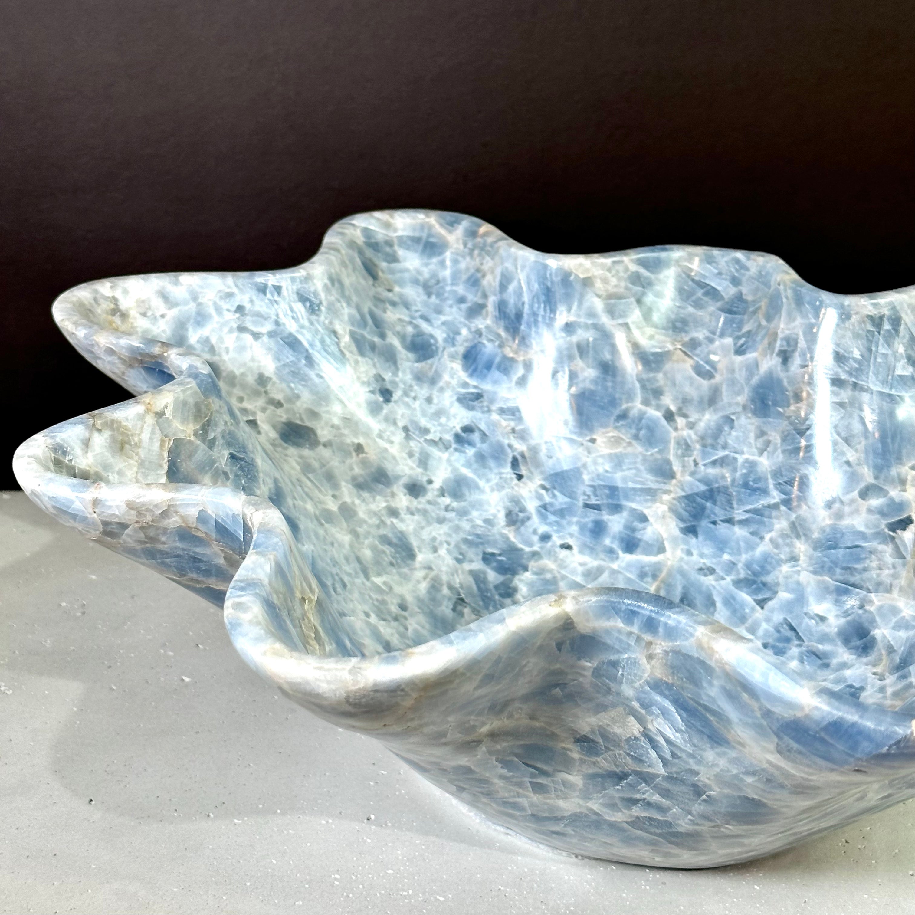 Large Blue Calcite Bowl - Handcrafted - Designer Decor