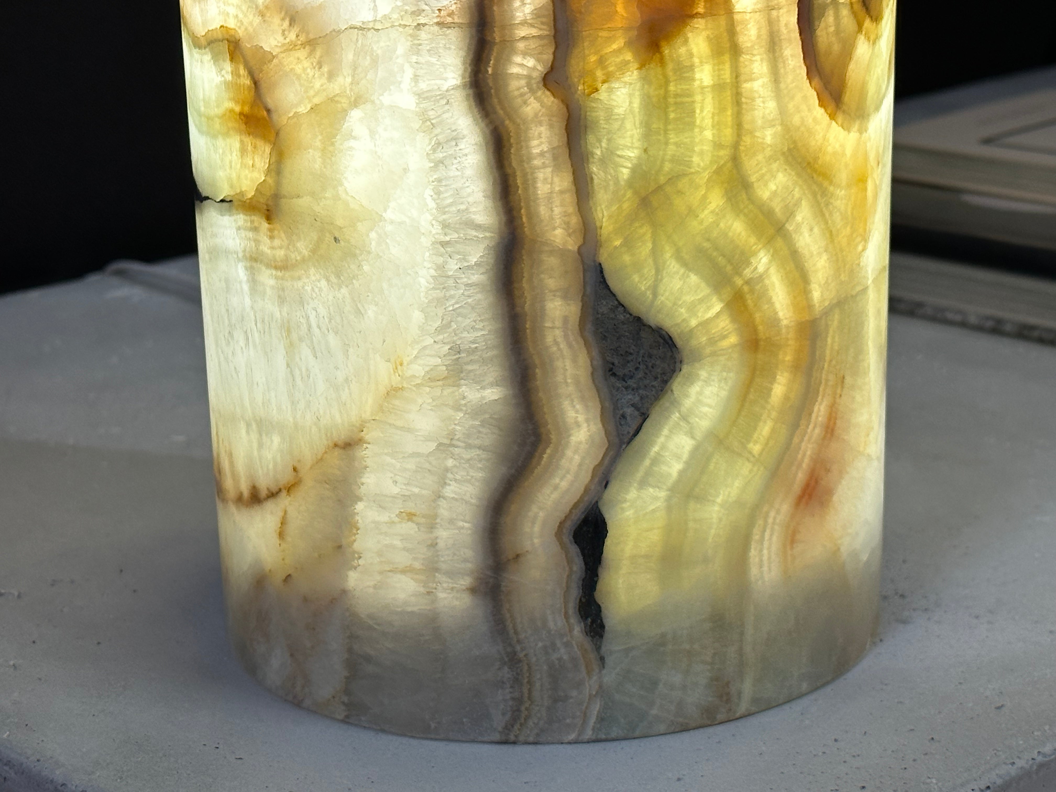 Green Banded Onyx Lamp - Cylindrical Hand Carved Onyx
