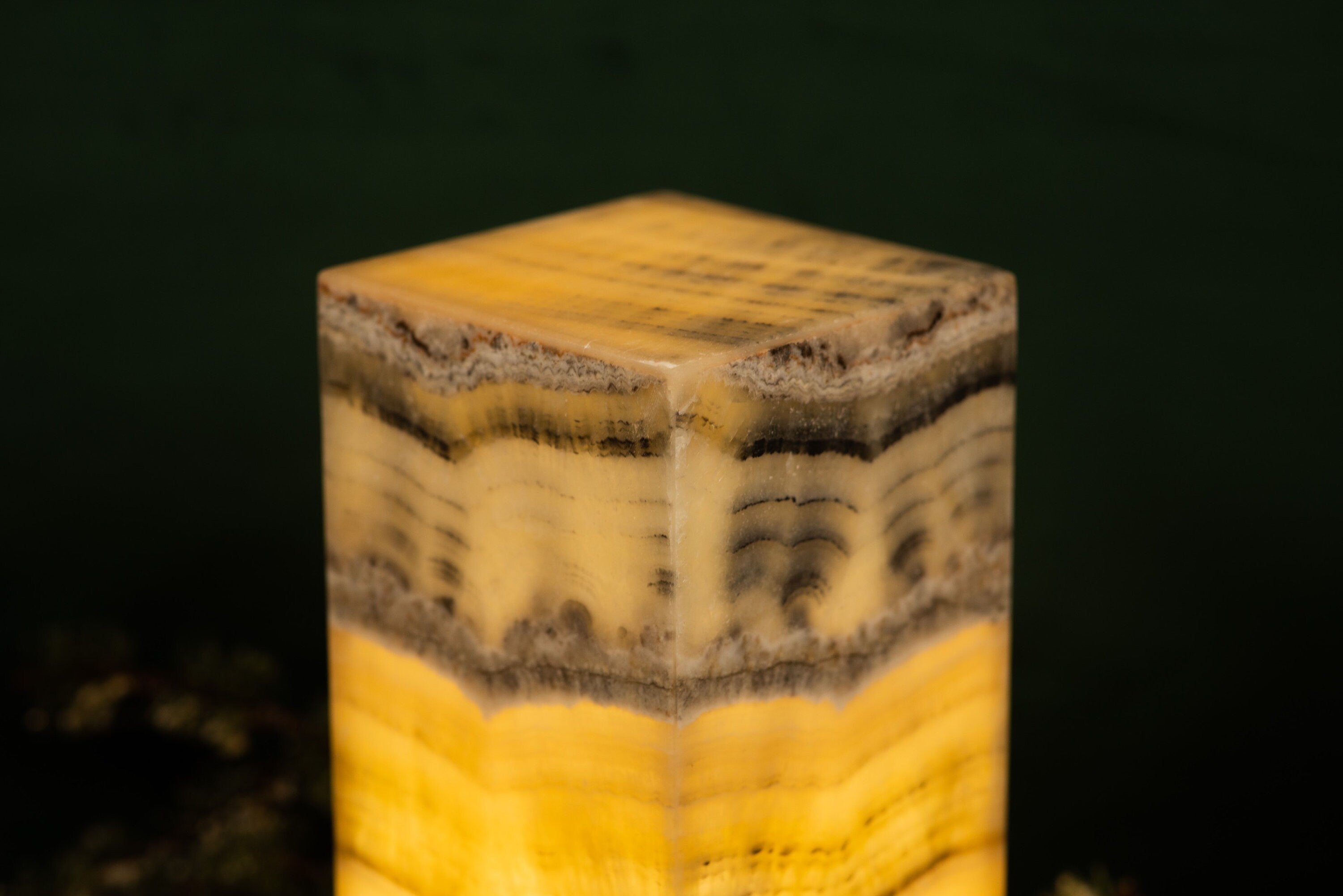 Yellow Onyx With Black Bands - Horizontal Bands - 16 Inches Tall