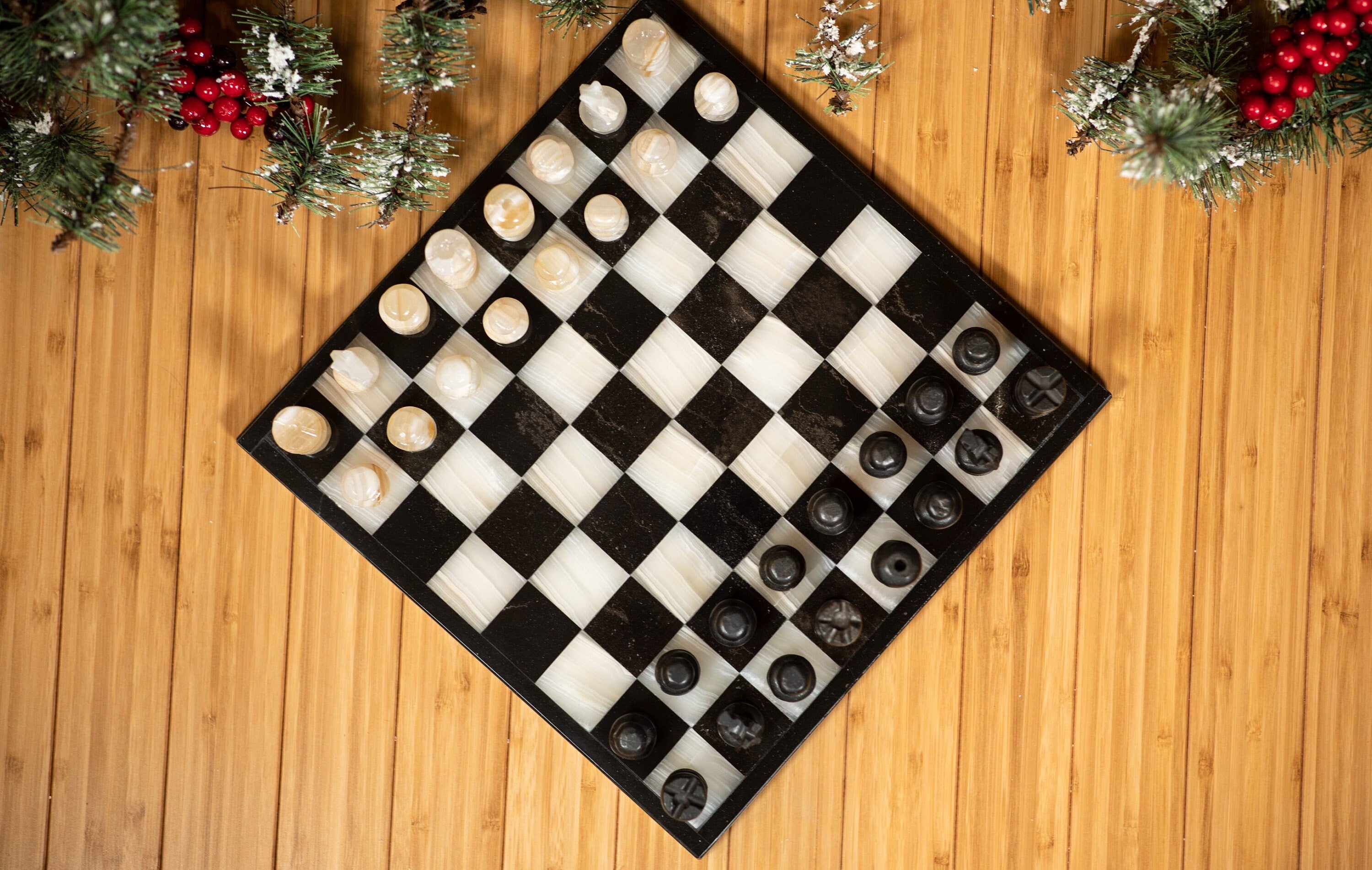 Handmade Marble & Onyx Chess Set - 12 Inch Game Board - Classic Strategy Game - Perfect for Chess Lovers and Collectors