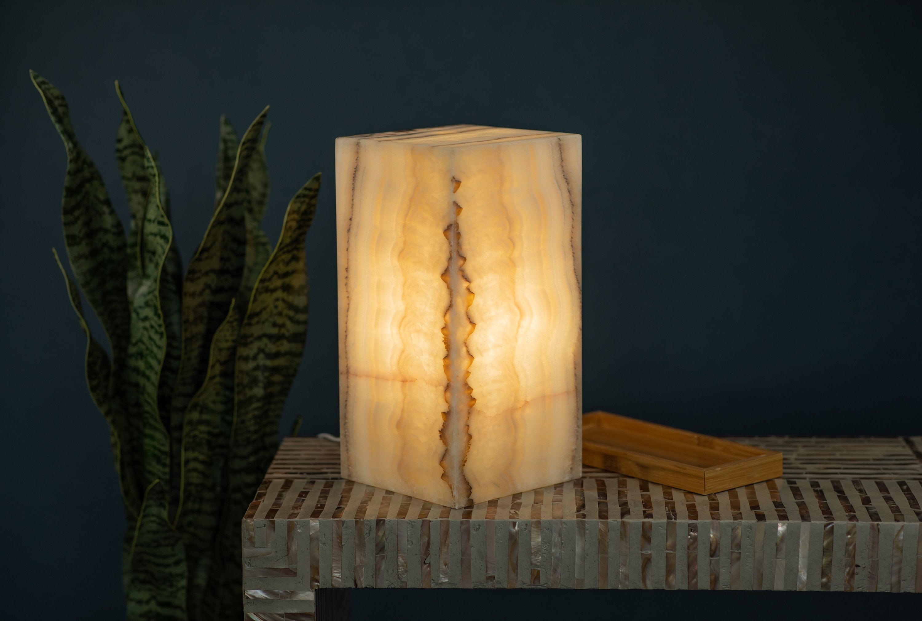 Vertical Striped Beige/Tan Illuminating Lamp