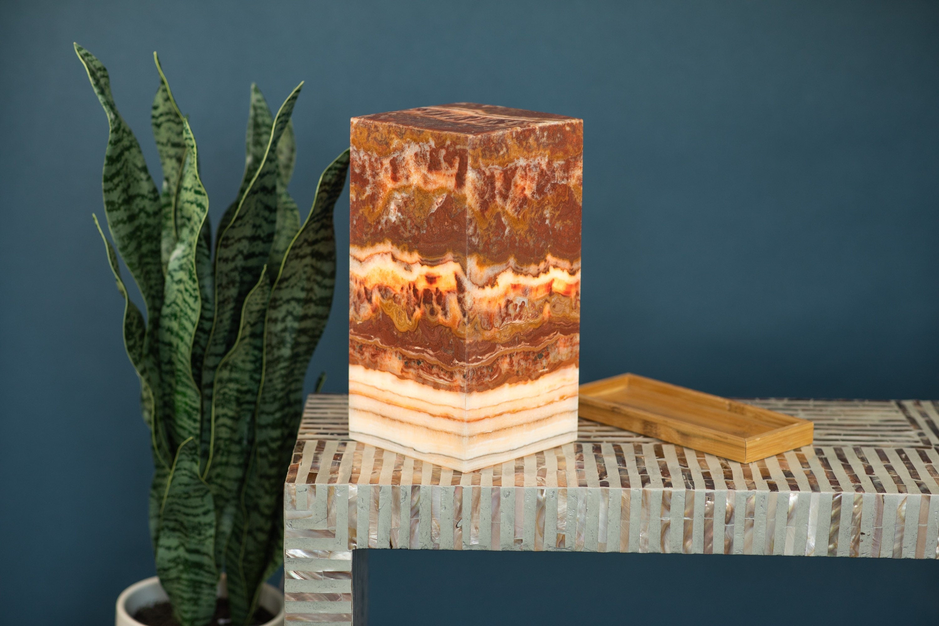 White Striped Red Onyx Lamp