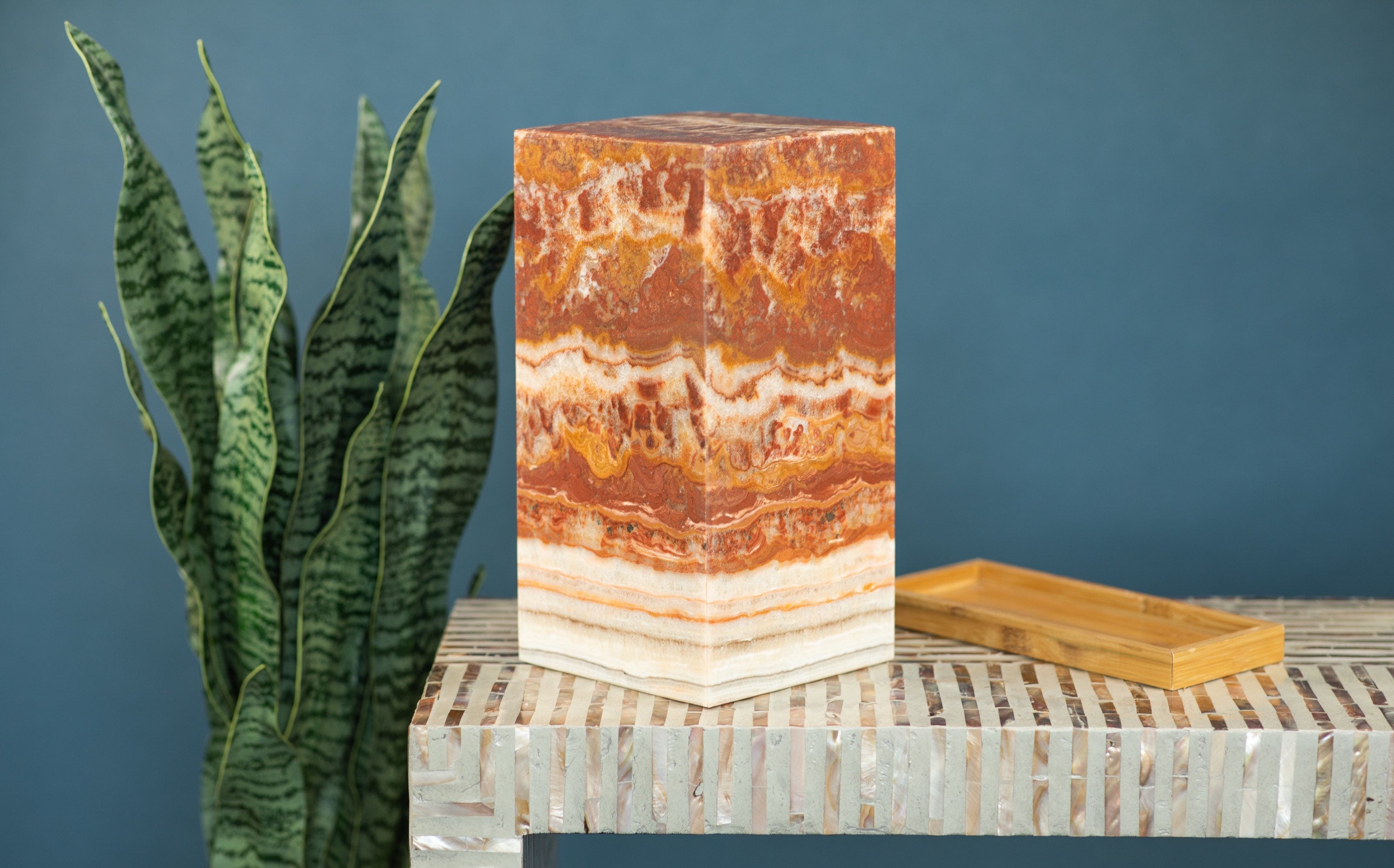 White Striped Red Onyx Lamp