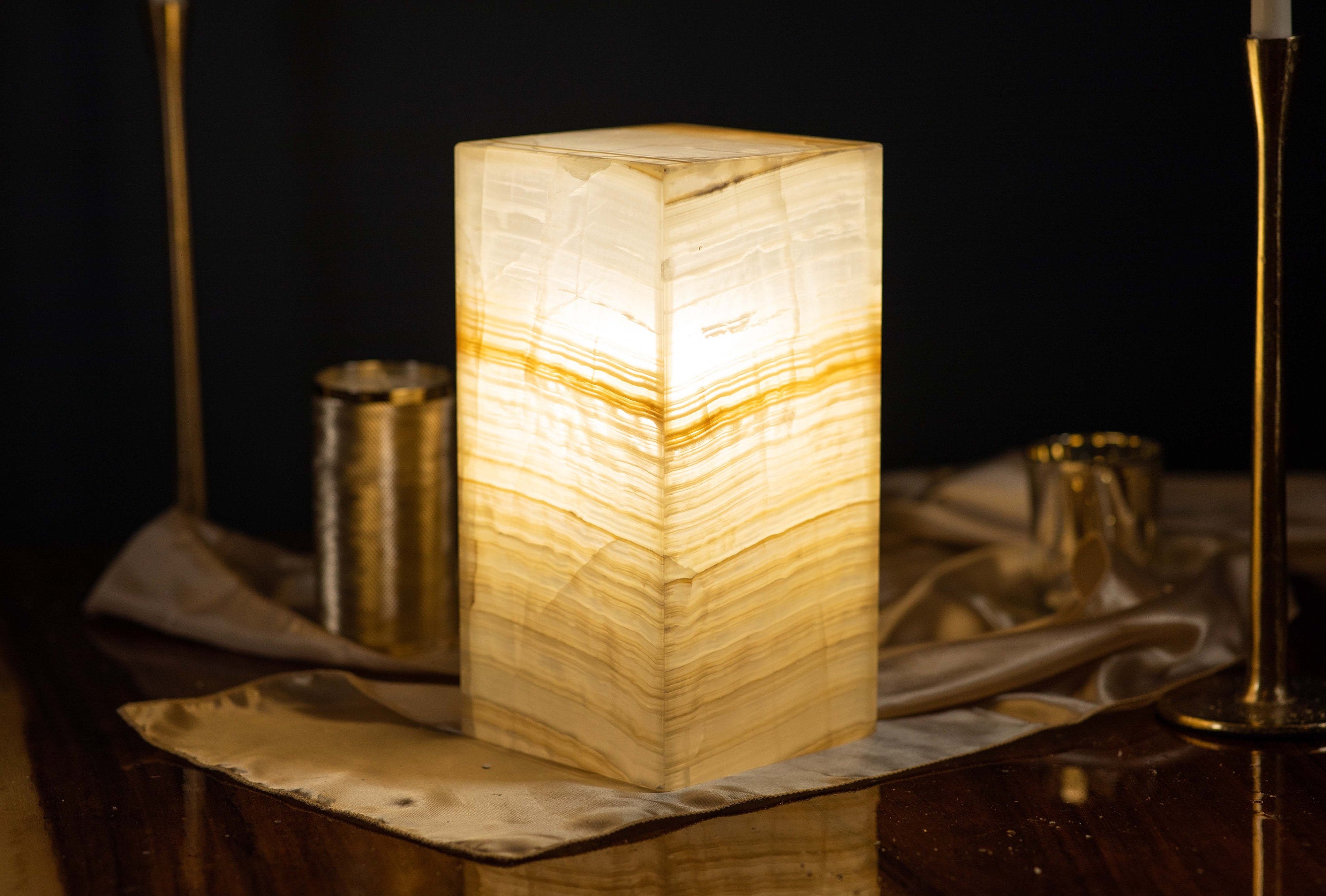 Clear & Beige Polished Onyx Lamp - 12 Inches Tall