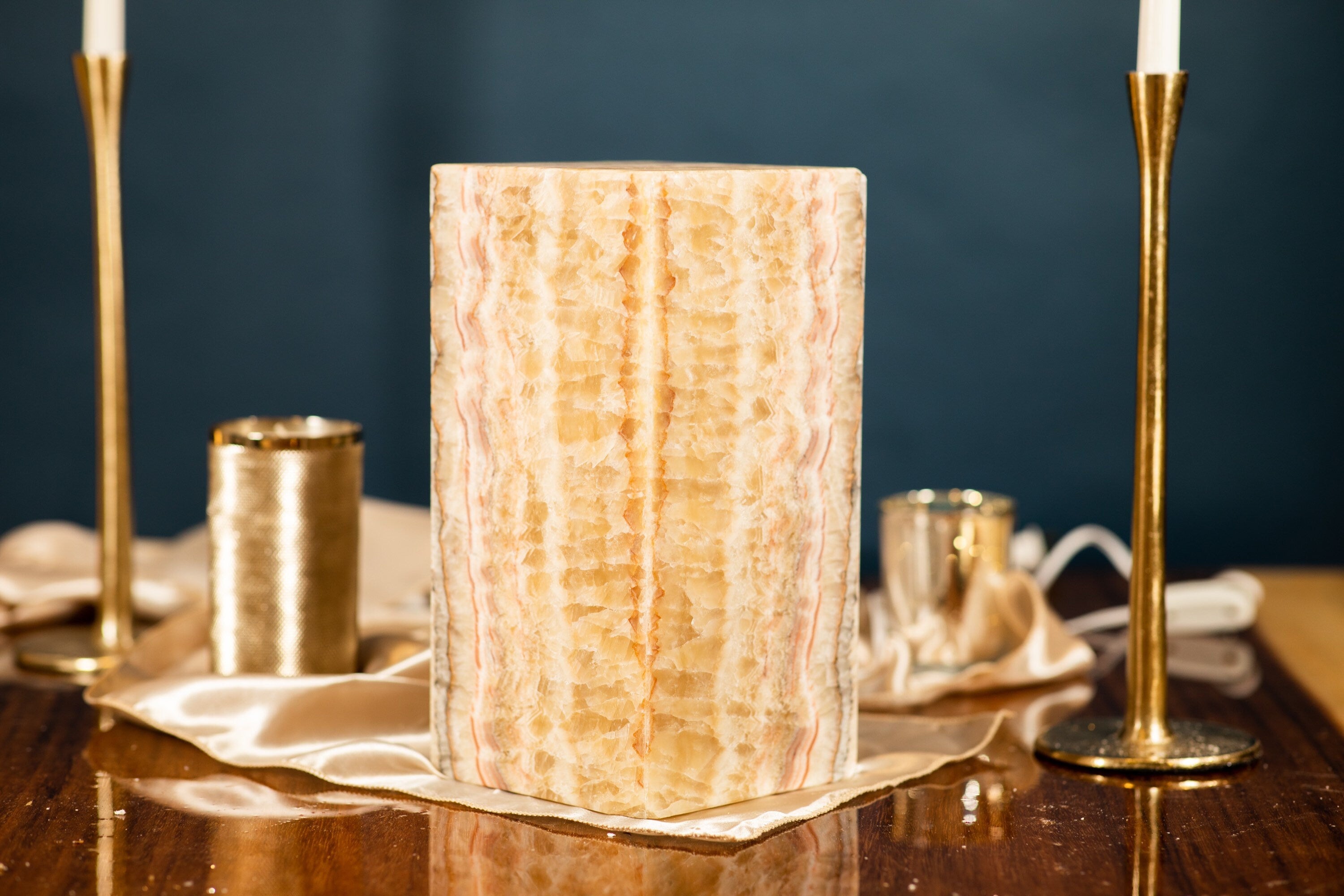 Beige Striped Onyx Lamp - Handcrafted Home Decor - 12 Tall