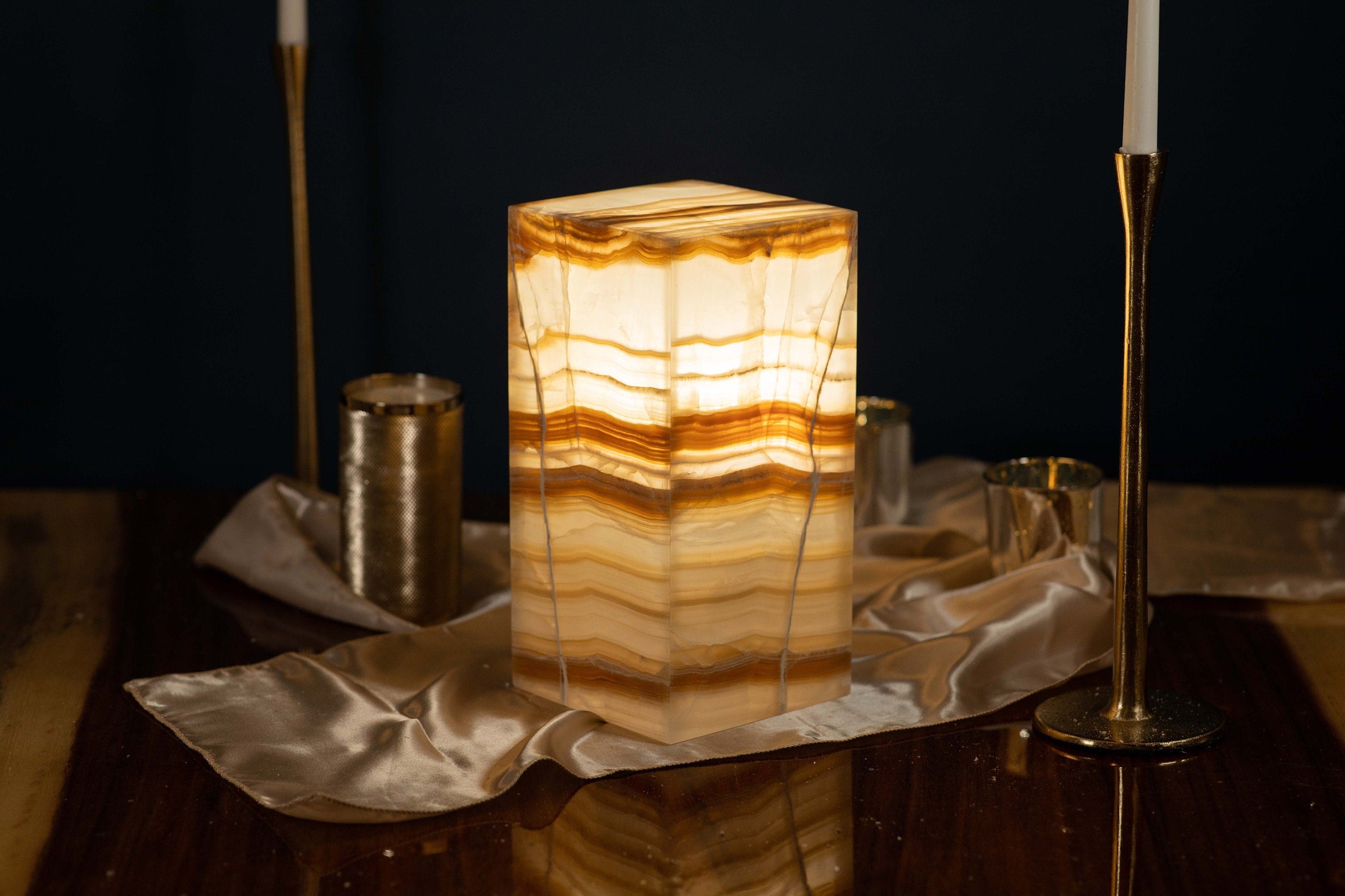 Polished Beige Onyx Lamp  - 16 Inches Tall - Handmade