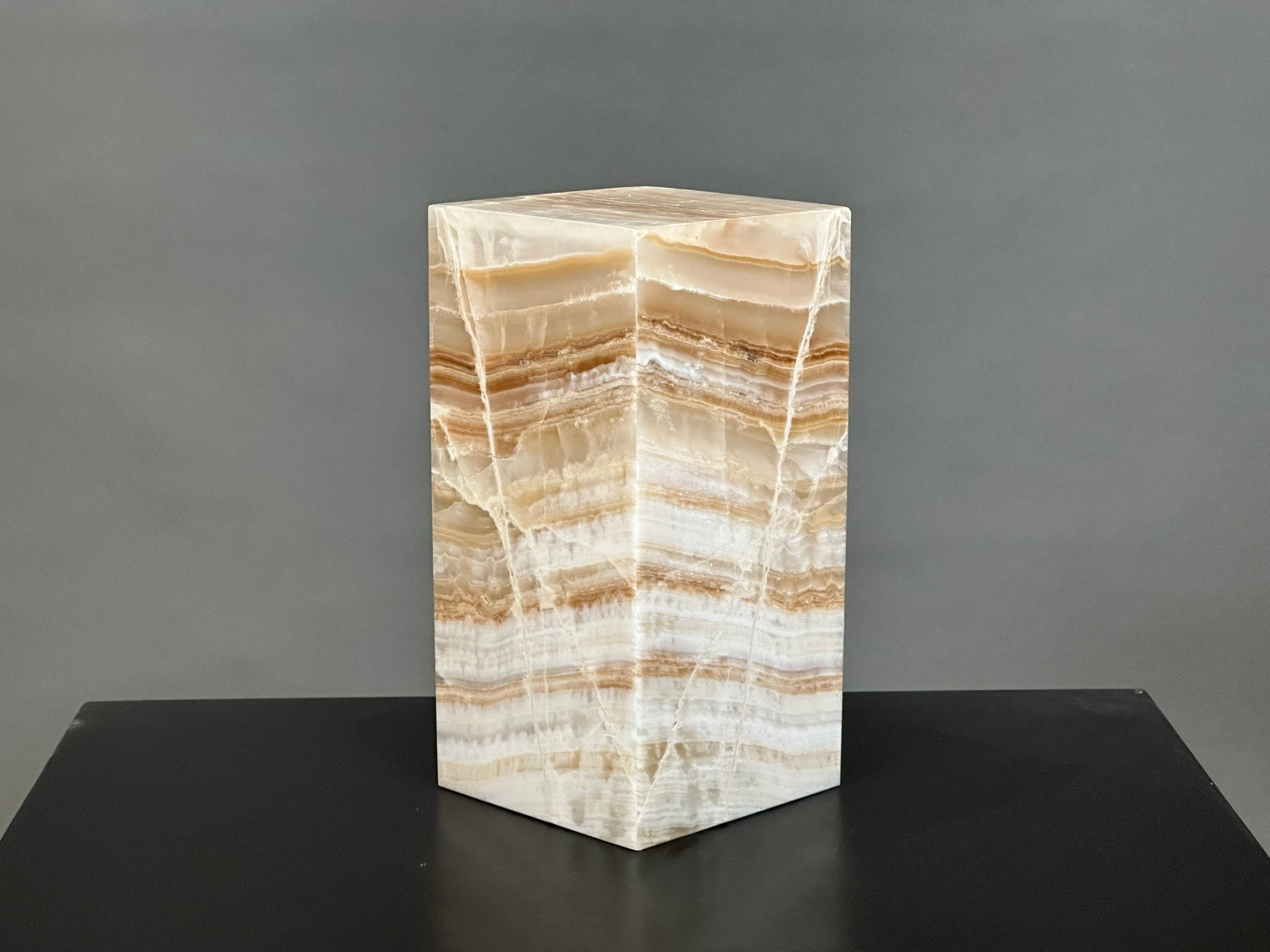 Genuine Square Banded Onyx Novelty Lamp from Mexico | Desk Lamp | Onyx Lamp | Lighting | Nightstand Lamp