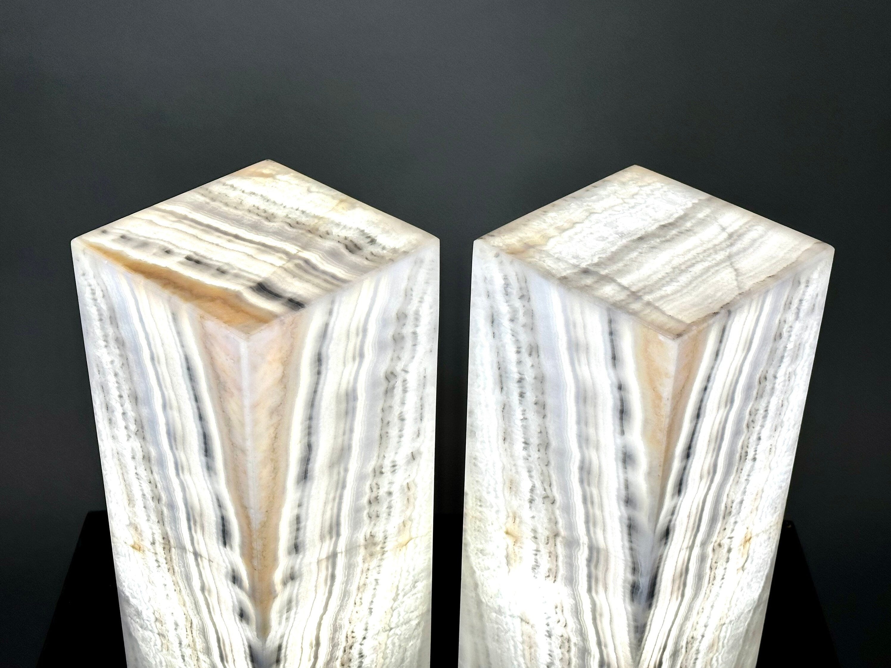 Two Gray Onyx Lamps | Stone Lamp | Alabaster Lamp | Nightstand Lamp | Desk Lamp | Home & Decor