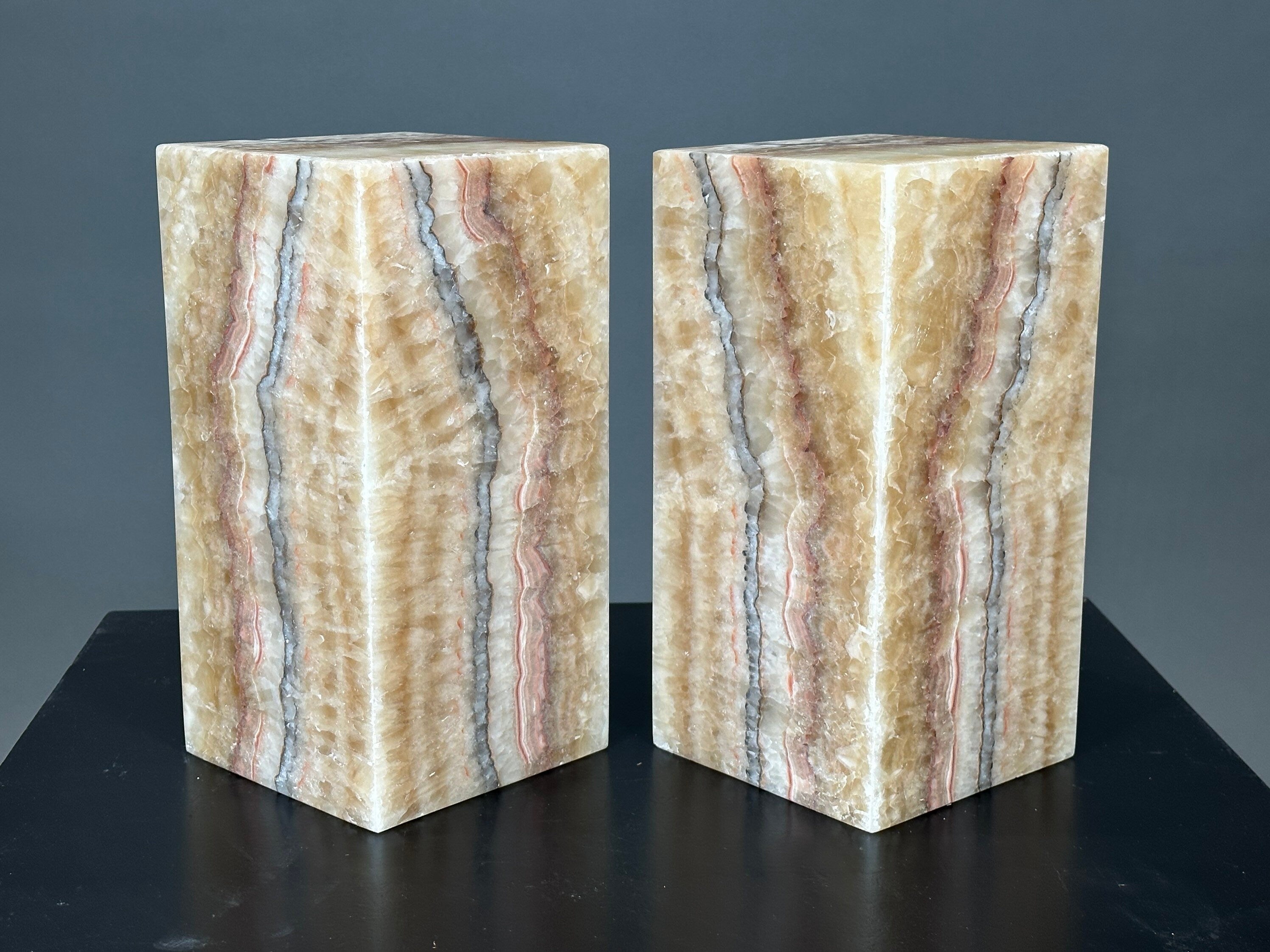 Vertical Two Banded Onyx Lamps | Stone Lamps | Bedside Lamps | Nightstand Lamps | Stone Lamp | Alabaster Lamp