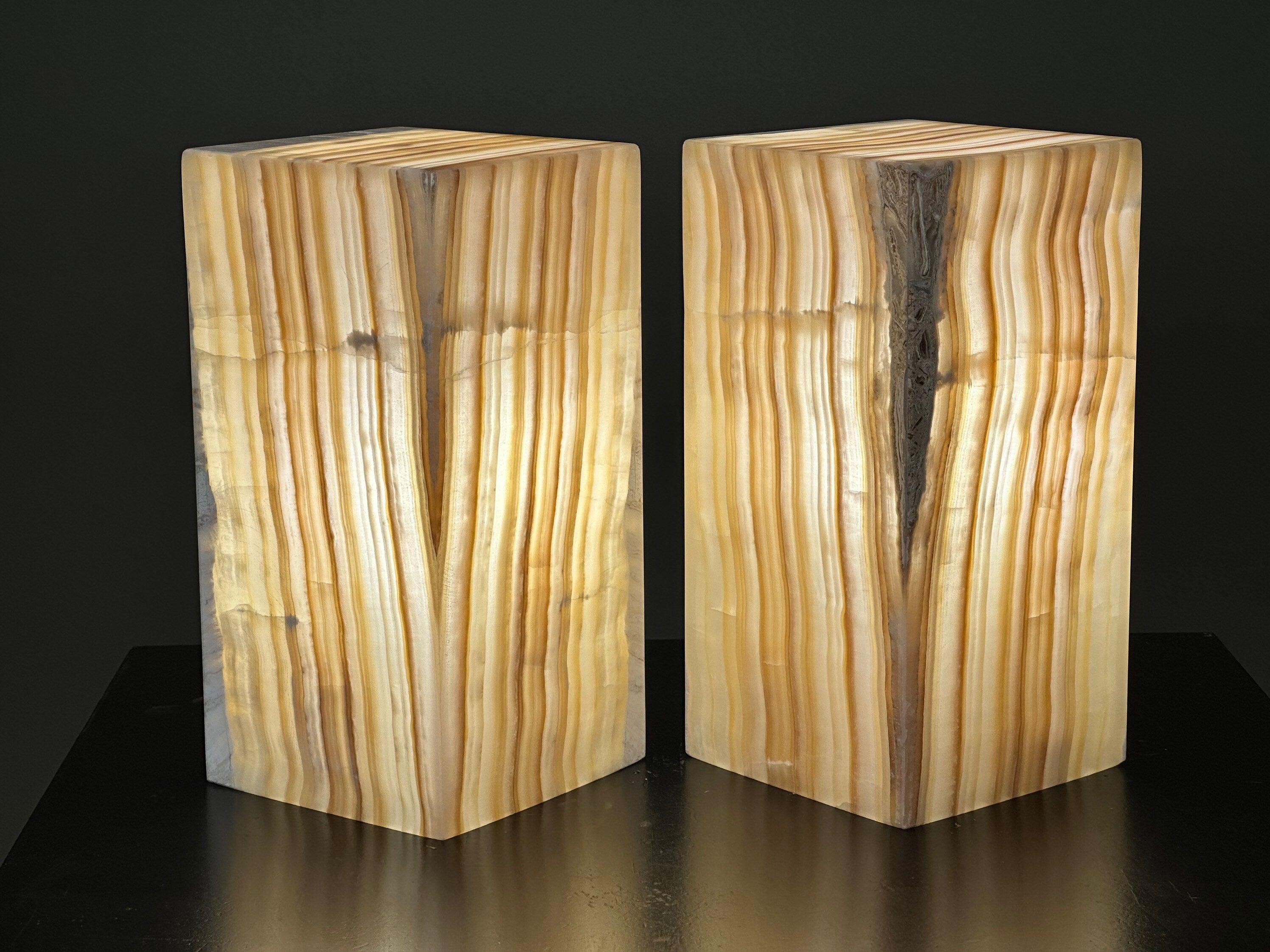 Vertical Banded Beige Striped Onyx Lamp | Onyx Lamp Set | Stone Lamp | Alabaster Lamp | Home Decor