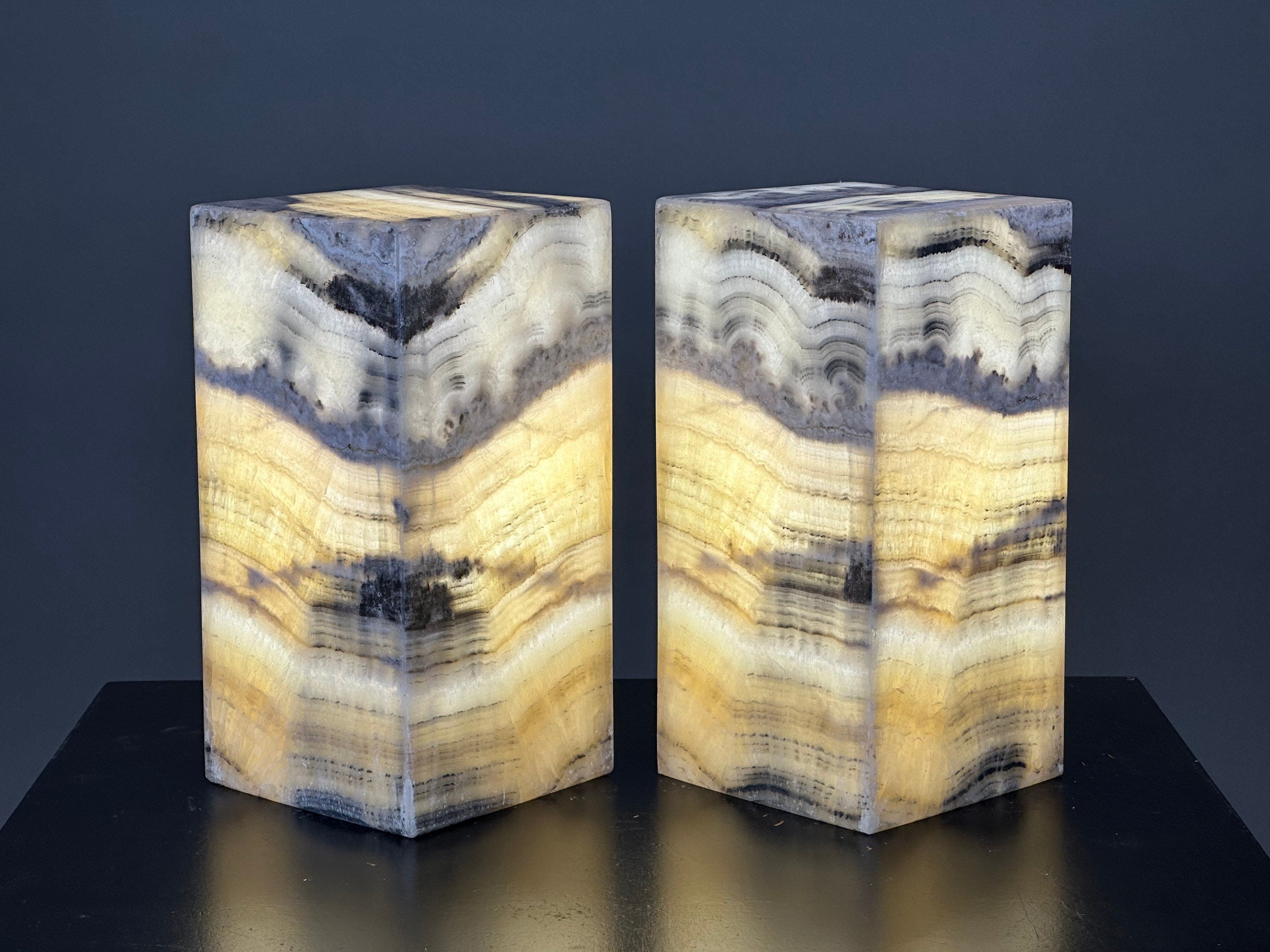 Gold & Black Onyx Lamp Set | Genuine Onyx From Mexico | Bedside Lamps | Stone Lamps | Alabaster Lamps
