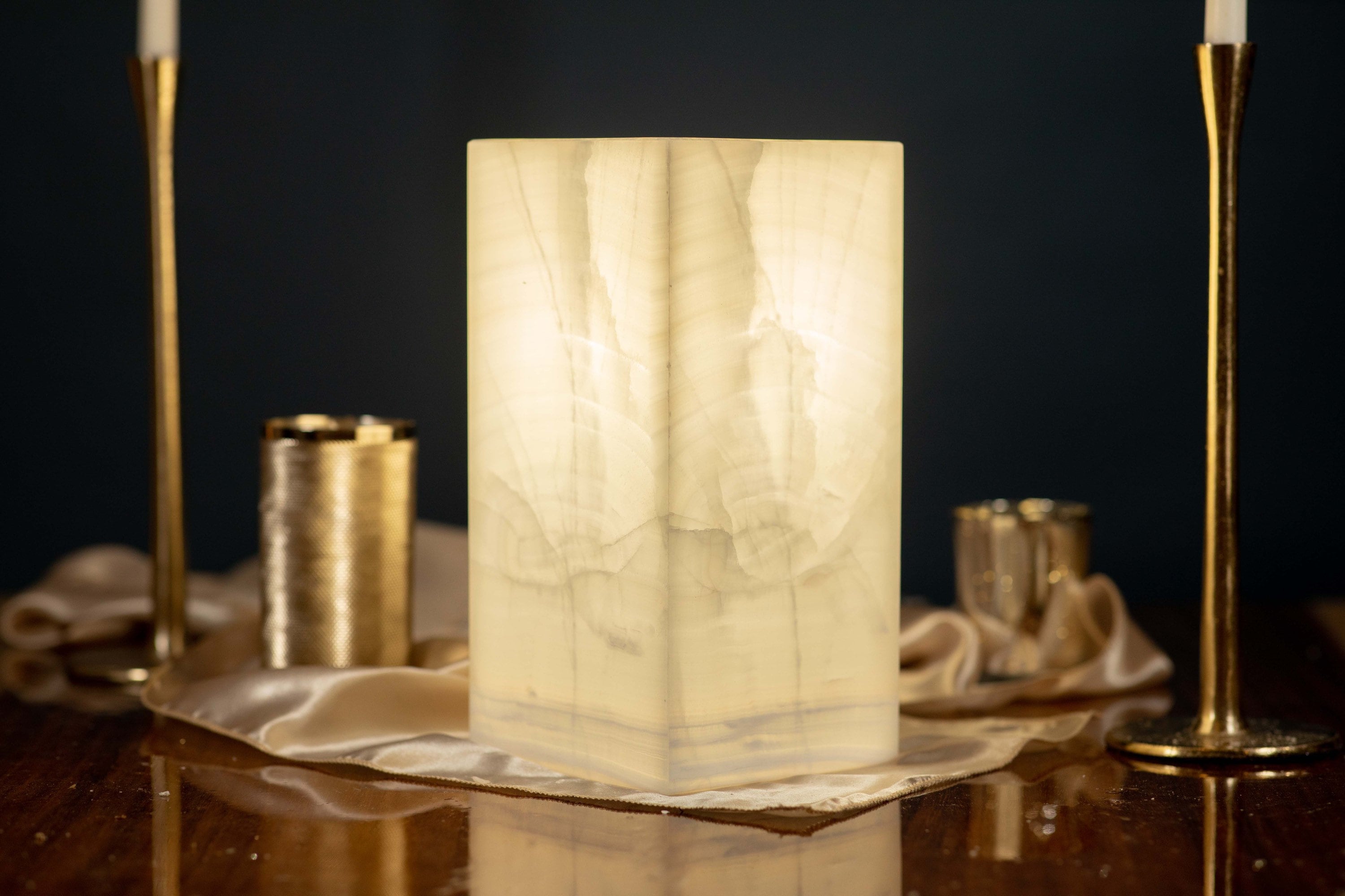 Serenity Stone Lamp - A tranquil addition to any room with its natural onyx stone material and calming warm glow.