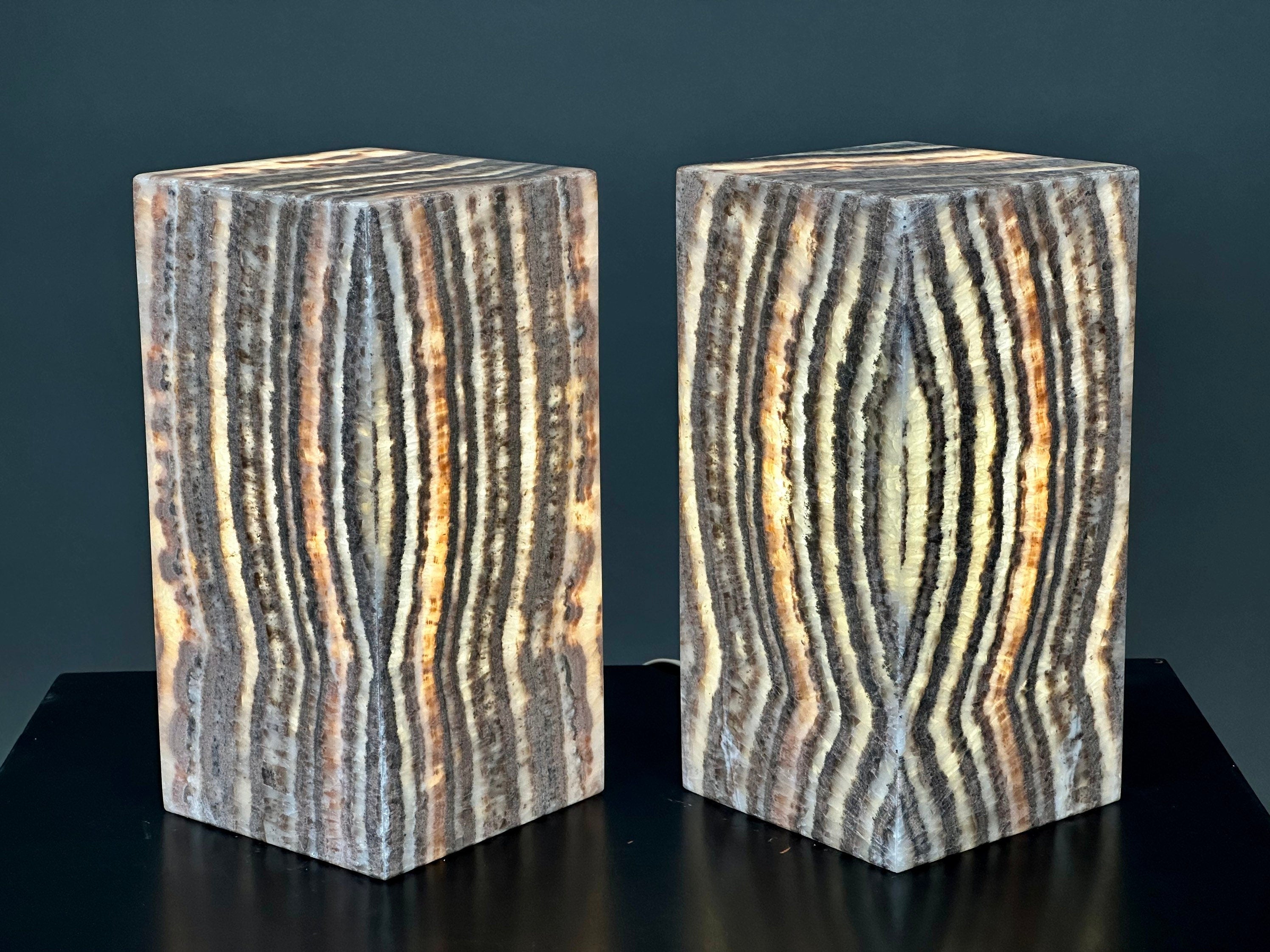 Two Onyx Lamps | Alabaster Lamp | Nightstand lamps | Stone Lamps | Lamp Set
