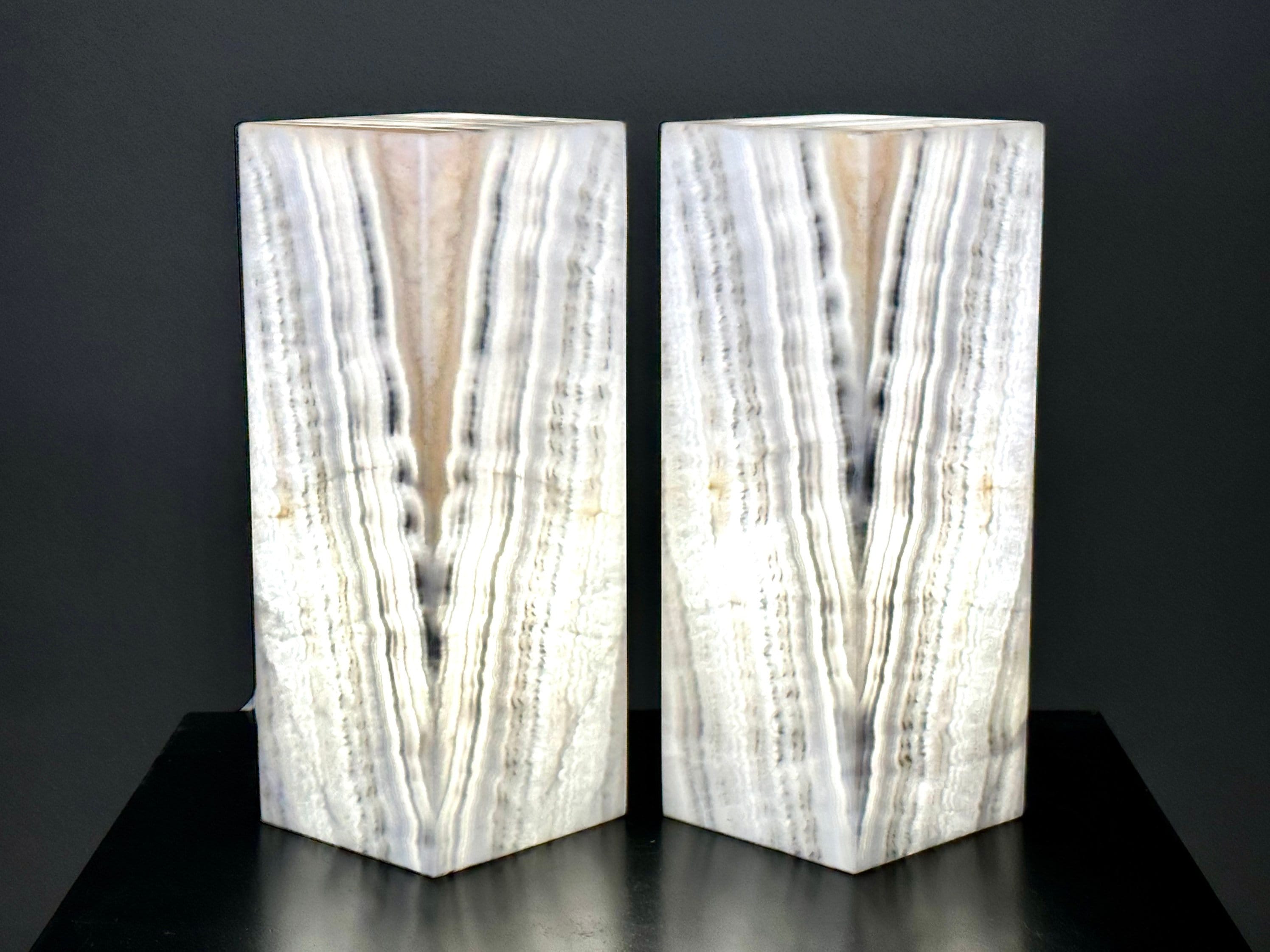 Two Gray Onyx Lamps | Stone Lamp | Alabaster Lamp | Nightstand Lamp | Desk Lamp | Home & Decor