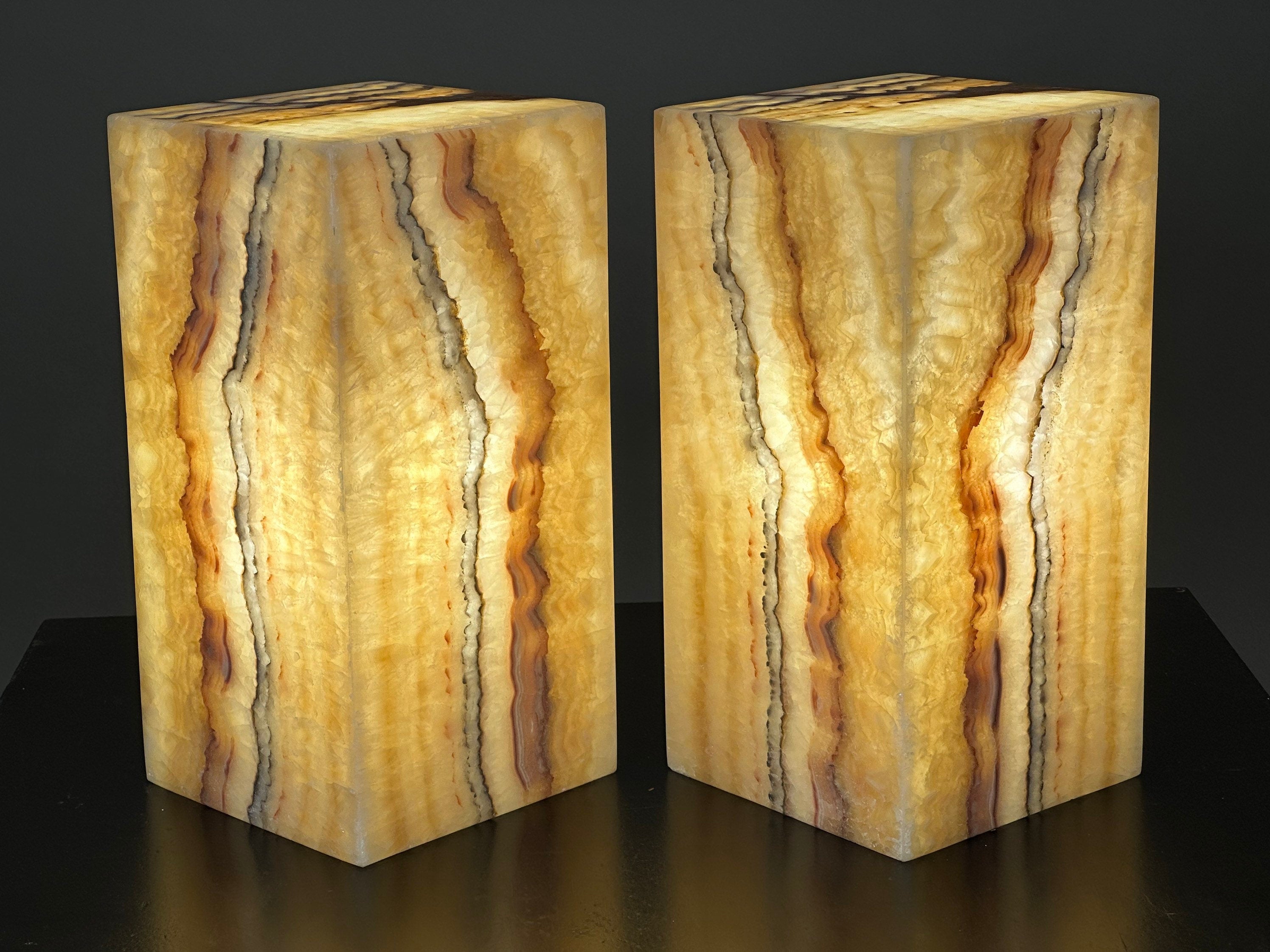 Vertical Two Banded Onyx Lamps | Stone Lamps | Bedside Lamps | Nightstand Lamps | Stone Lamp | Alabaster Lamp