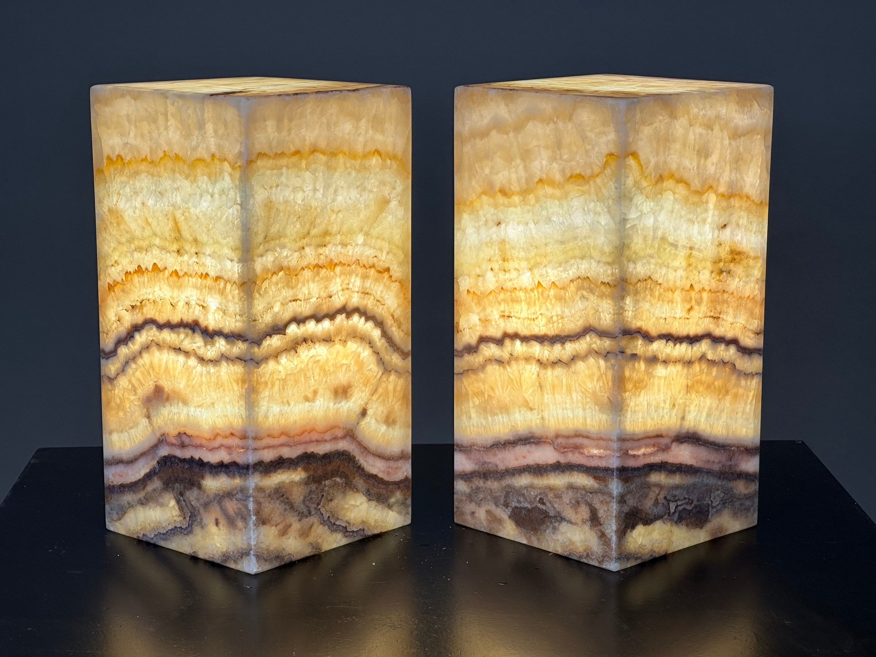 Two Onyx Lamps | Bedside Lamps | Nightstand Lamps | Stone Lamps | Alabaster Lamp | Lamp Set