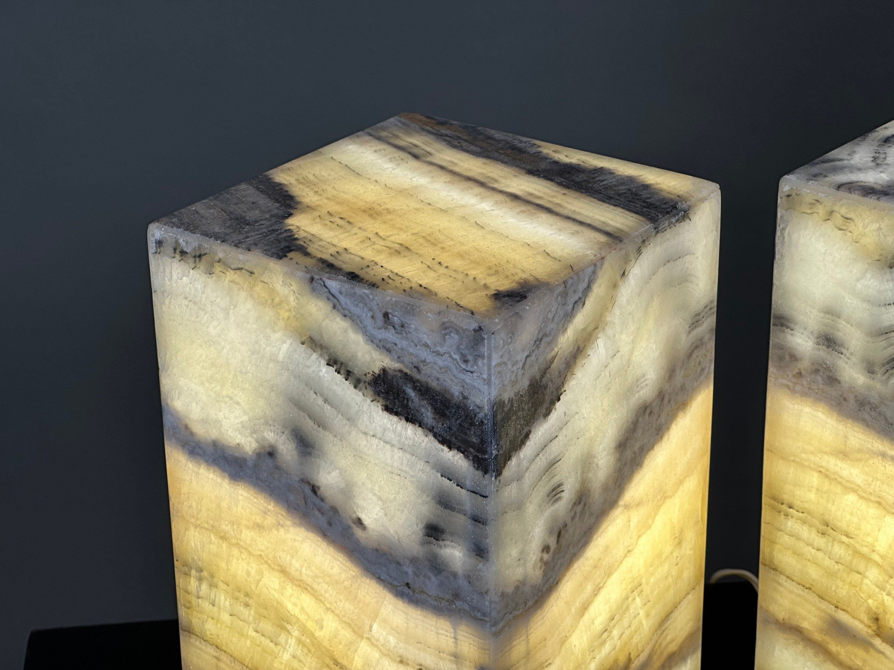 Gold & Black Onyx Lamp Set | Genuine Onyx From Mexico | Bedside Lamps | Stone Lamps | Alabaster Lamps