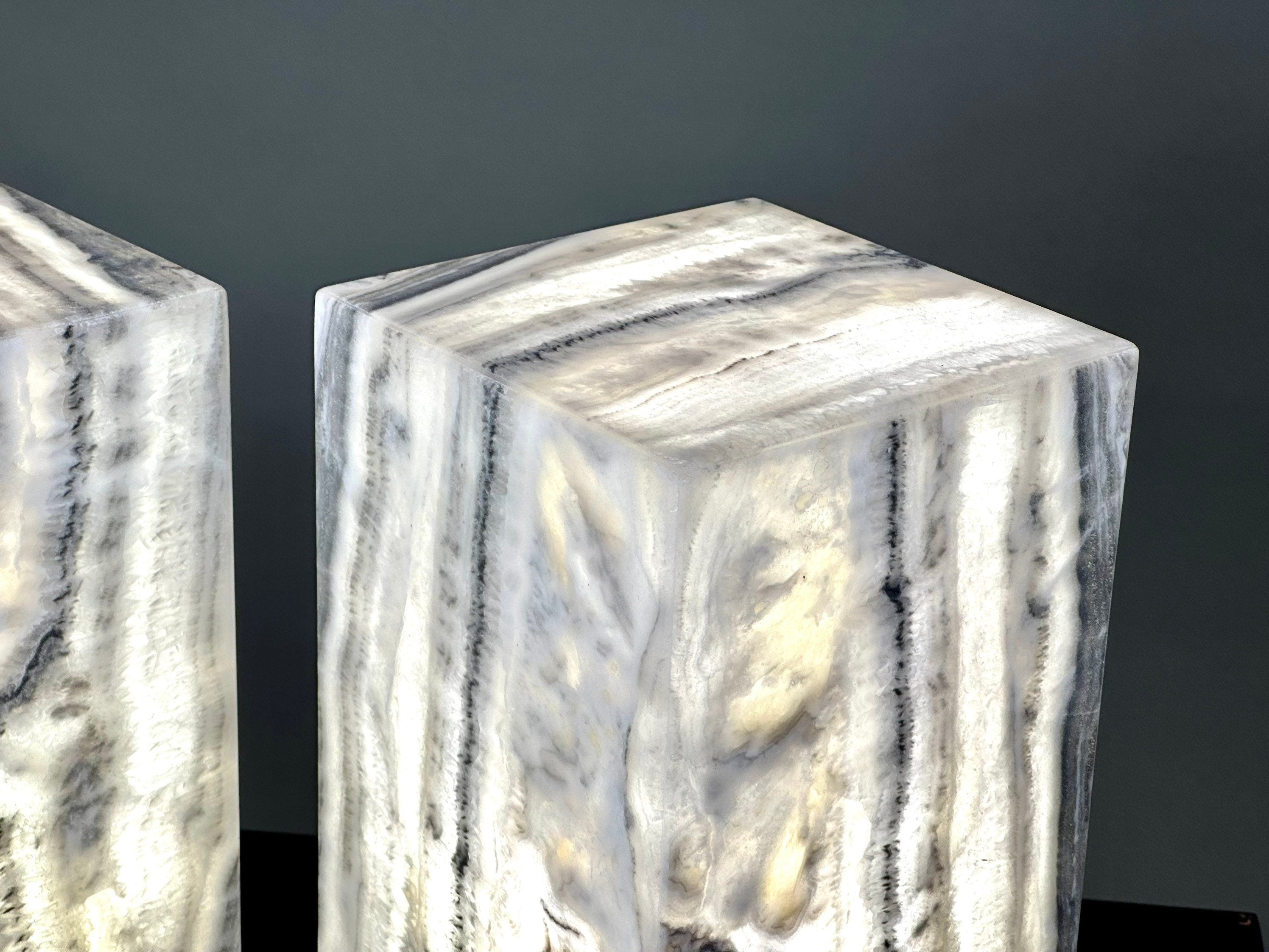 Gray Onyx Lamp Set | Onyx Table Lamp | Stone Lamp | Salt Lamp | Home Decor | Modern Decor