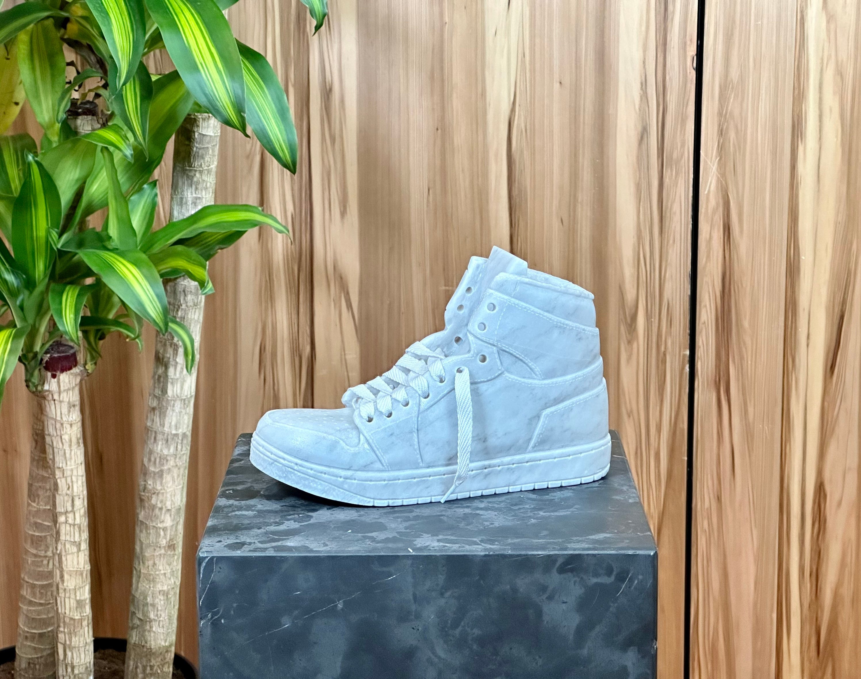 White Marble Hightop Shoe - Handmade Statue of Jordan Shoe - Nike, Hand-carved, One of a Kind, Art